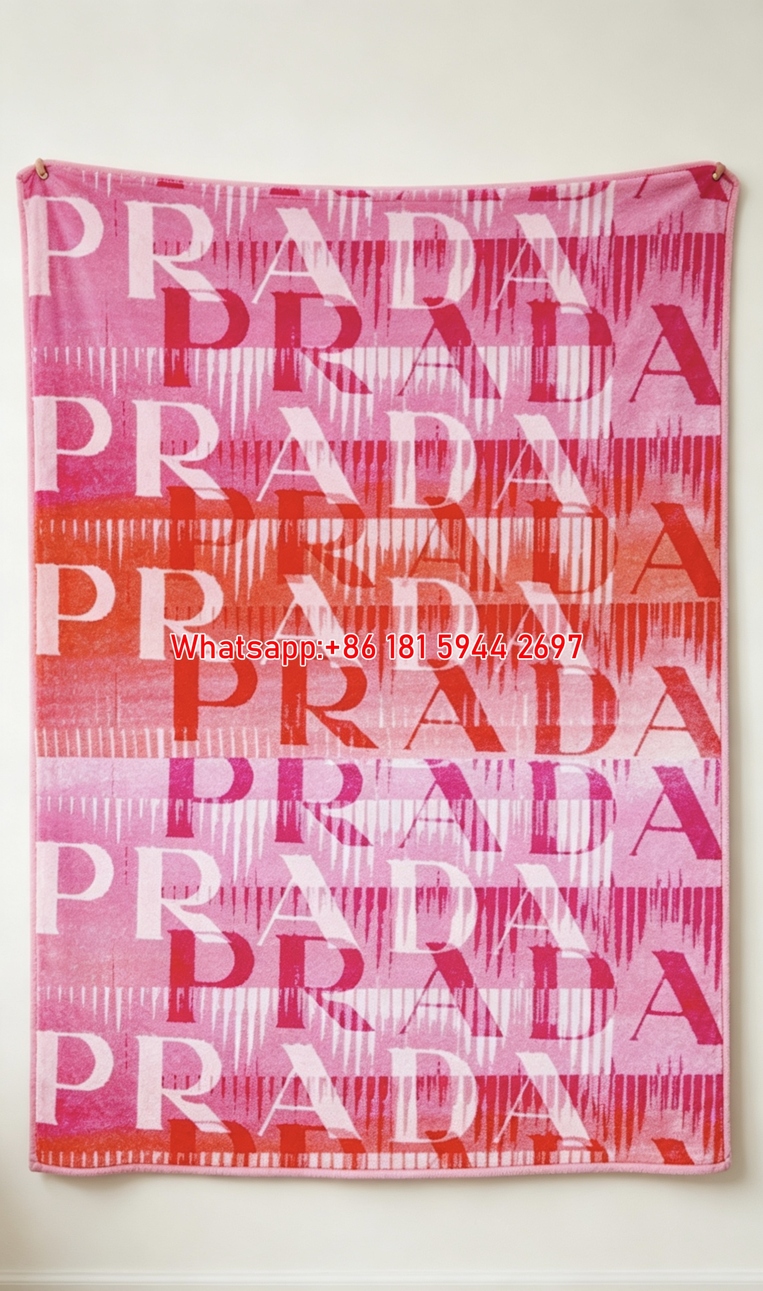 Prada Pink Red Gradient Logo Print Flannel Throw Blanket IMG_2791